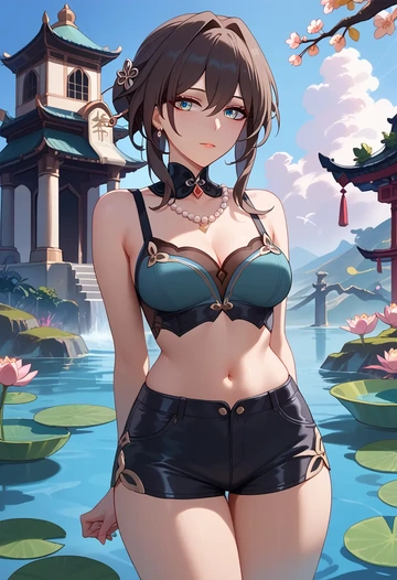 star rail,ruan mei,leather,shorts,crop top  - AI generated anime art